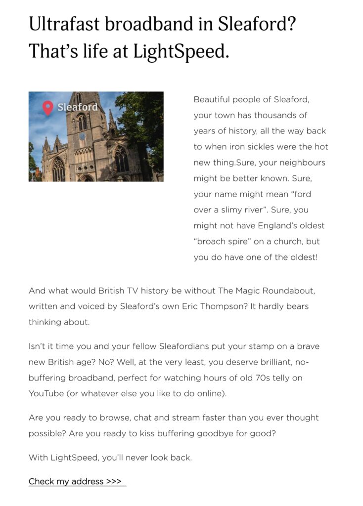 Ultrafast broadband in Sleaford? That's life at LightSpeed.