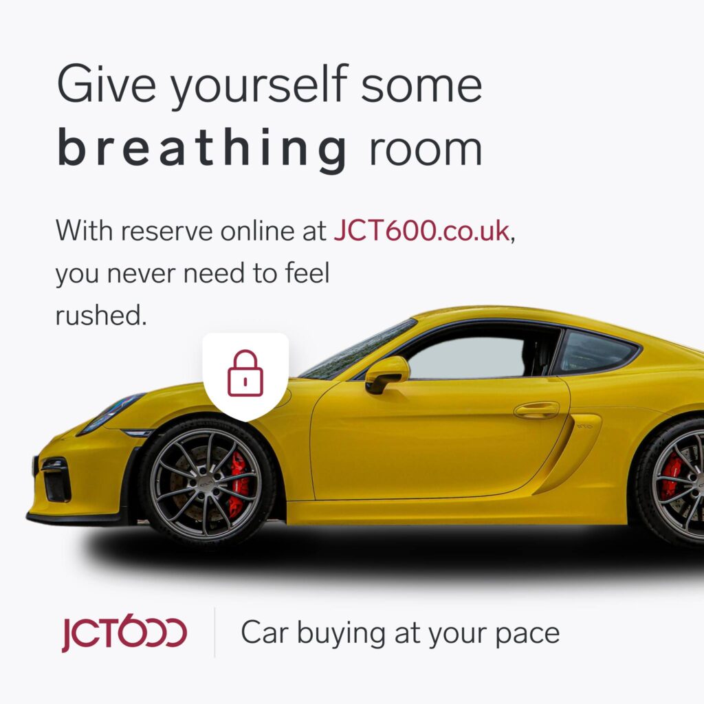 headline reads "give yourself some breathing room" (there are spaces between the letters in "breathing" for emphasis). supporting copy reads "with reserve online at jct600.co.uk, you never need to feel rushed."