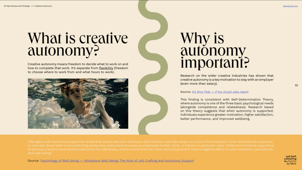 Slide about creative autonomy and its importance for creative workers