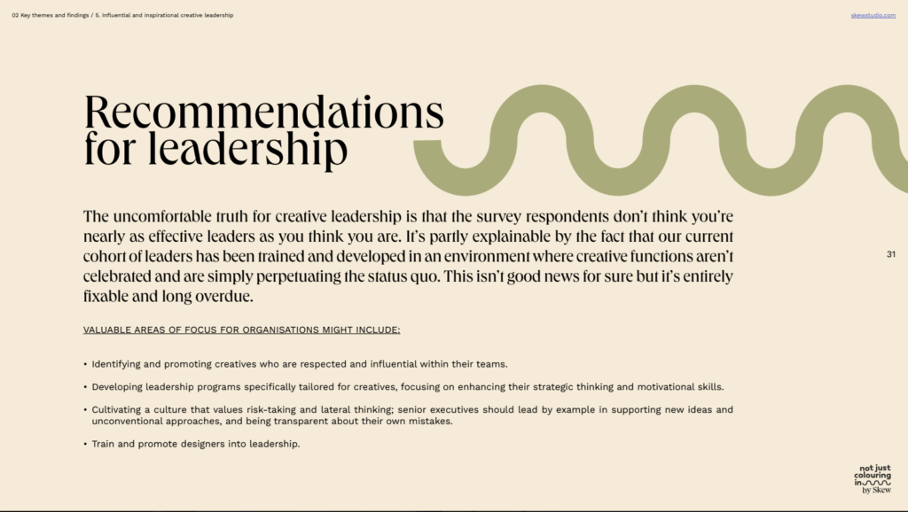 Slide detailing recommendations for leadership 